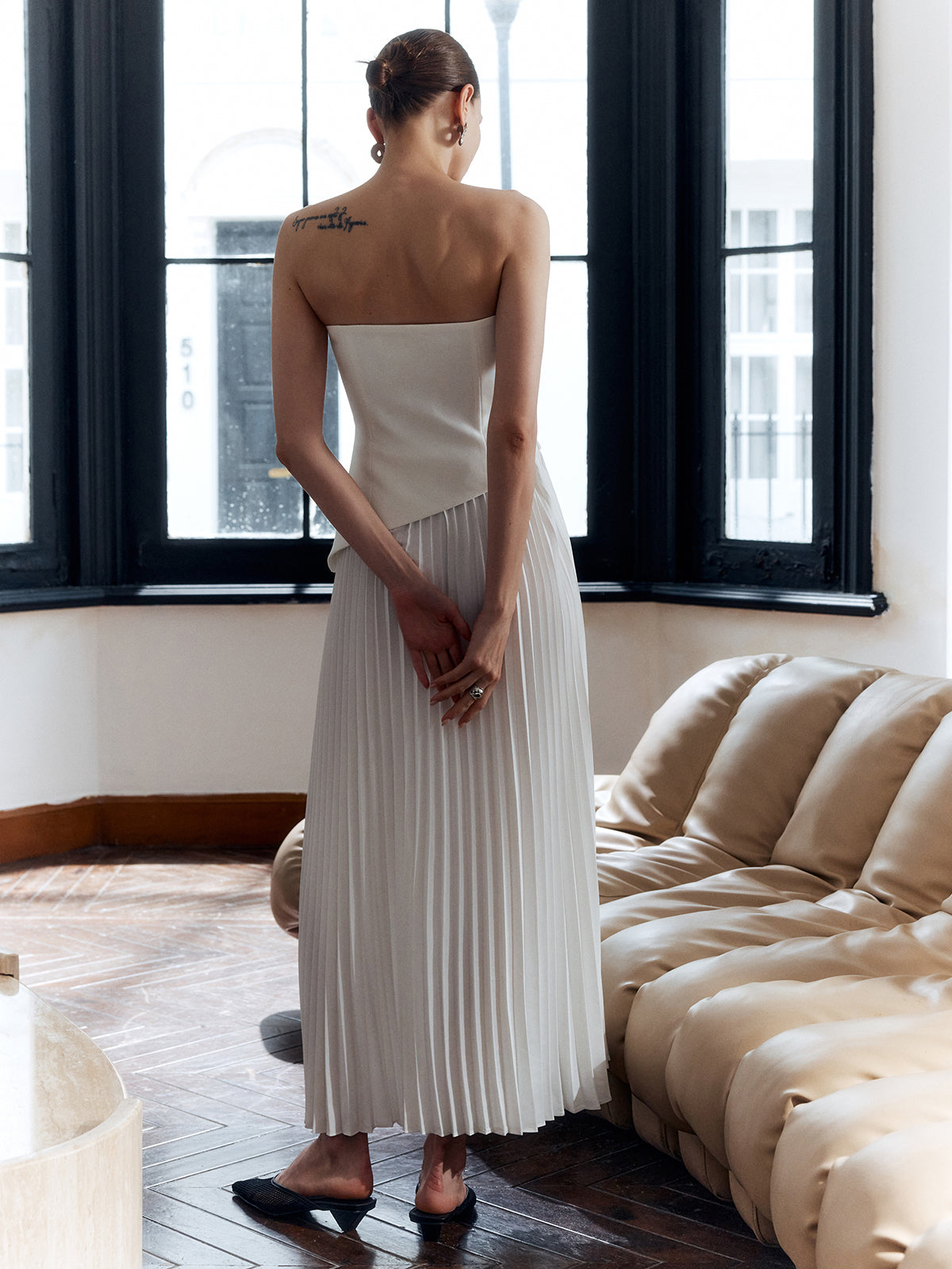 Women's Strapless Pleated Evening Maxi Dress — detail view