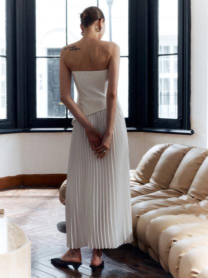 Women's Strapless Pleated Evening Maxi Dress — detail view