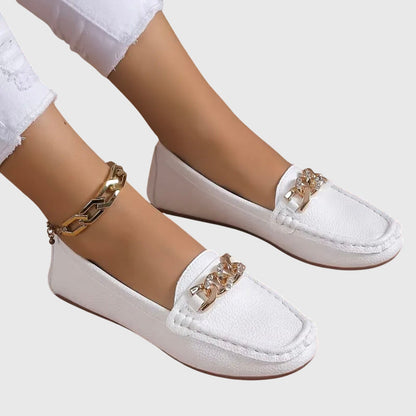 Women's Slip-On Loafers with Chain Detail — close-up