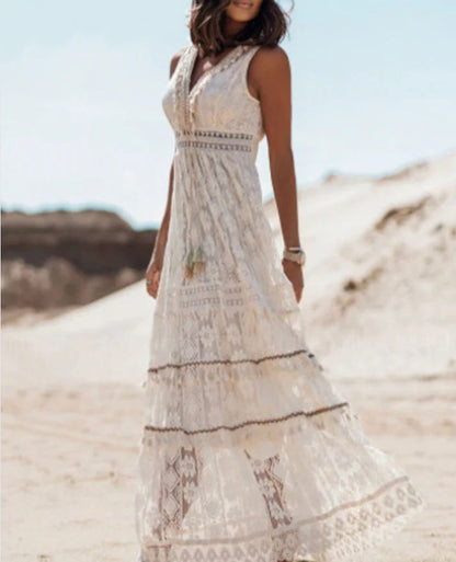 Women's Boho Floral Summer Maxi Dress — detail view