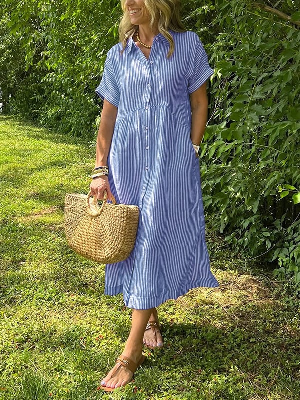 Women's Striped Long Button-Up Shirt — product view