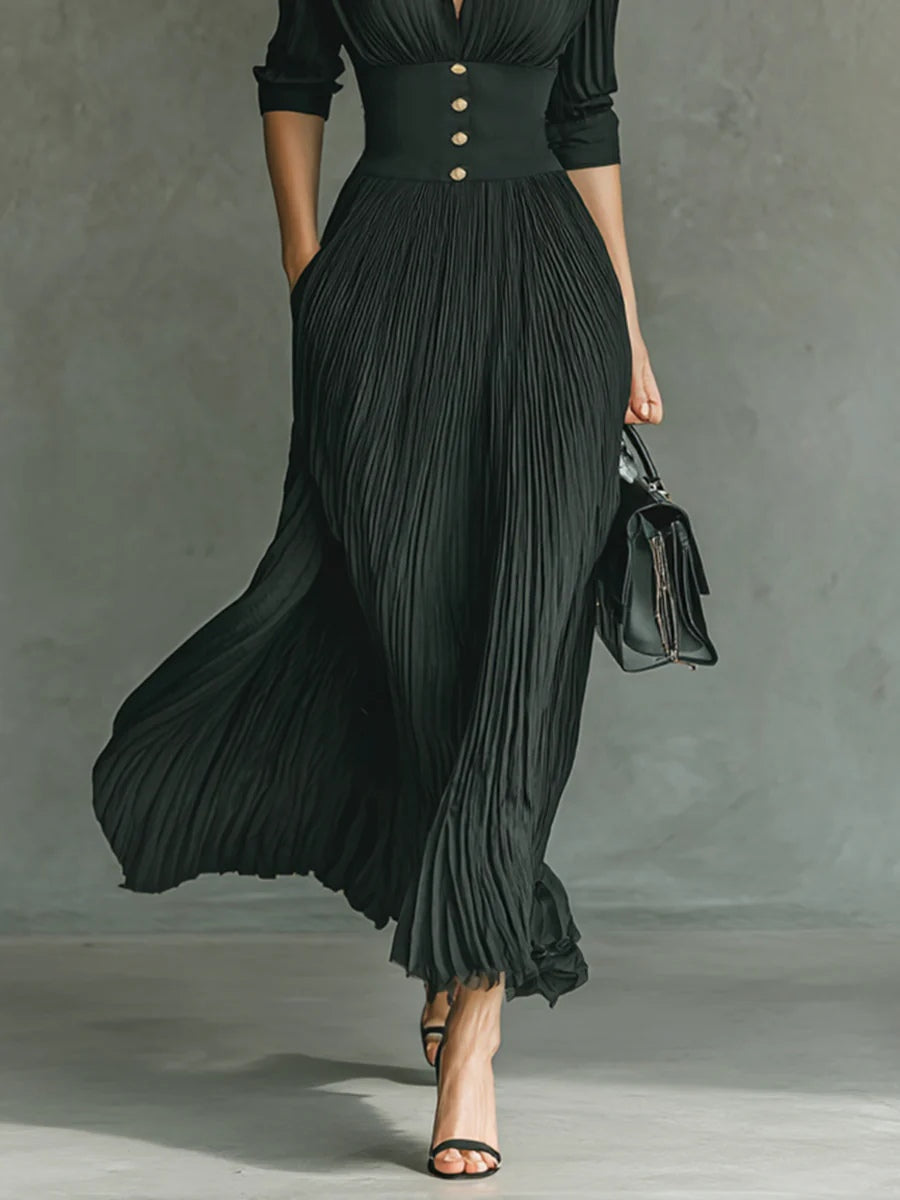 Women's Pleated Formal Evening Maxi Dress — side view