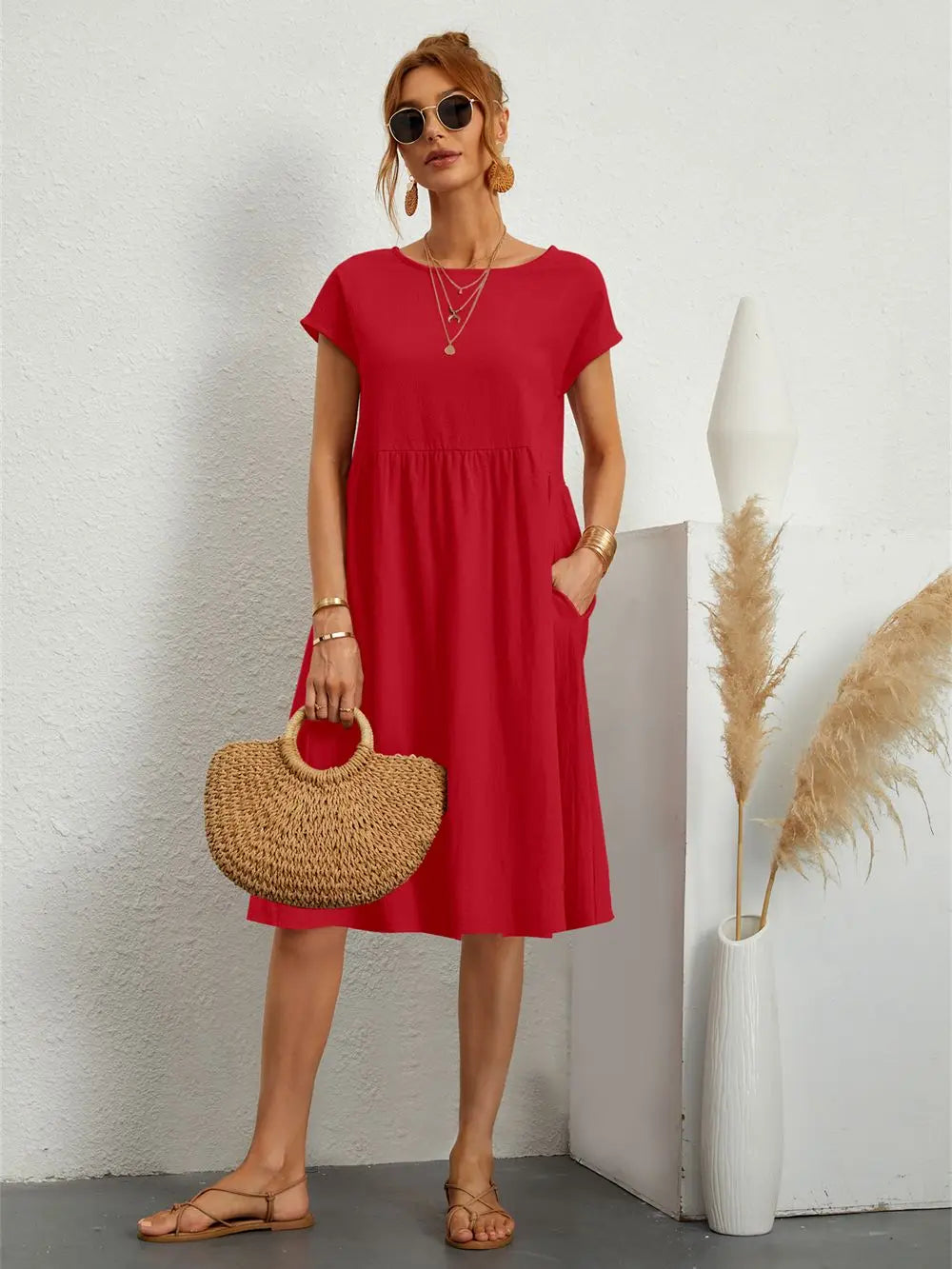 Women's Pocket Casual Day Midi Dress — product view