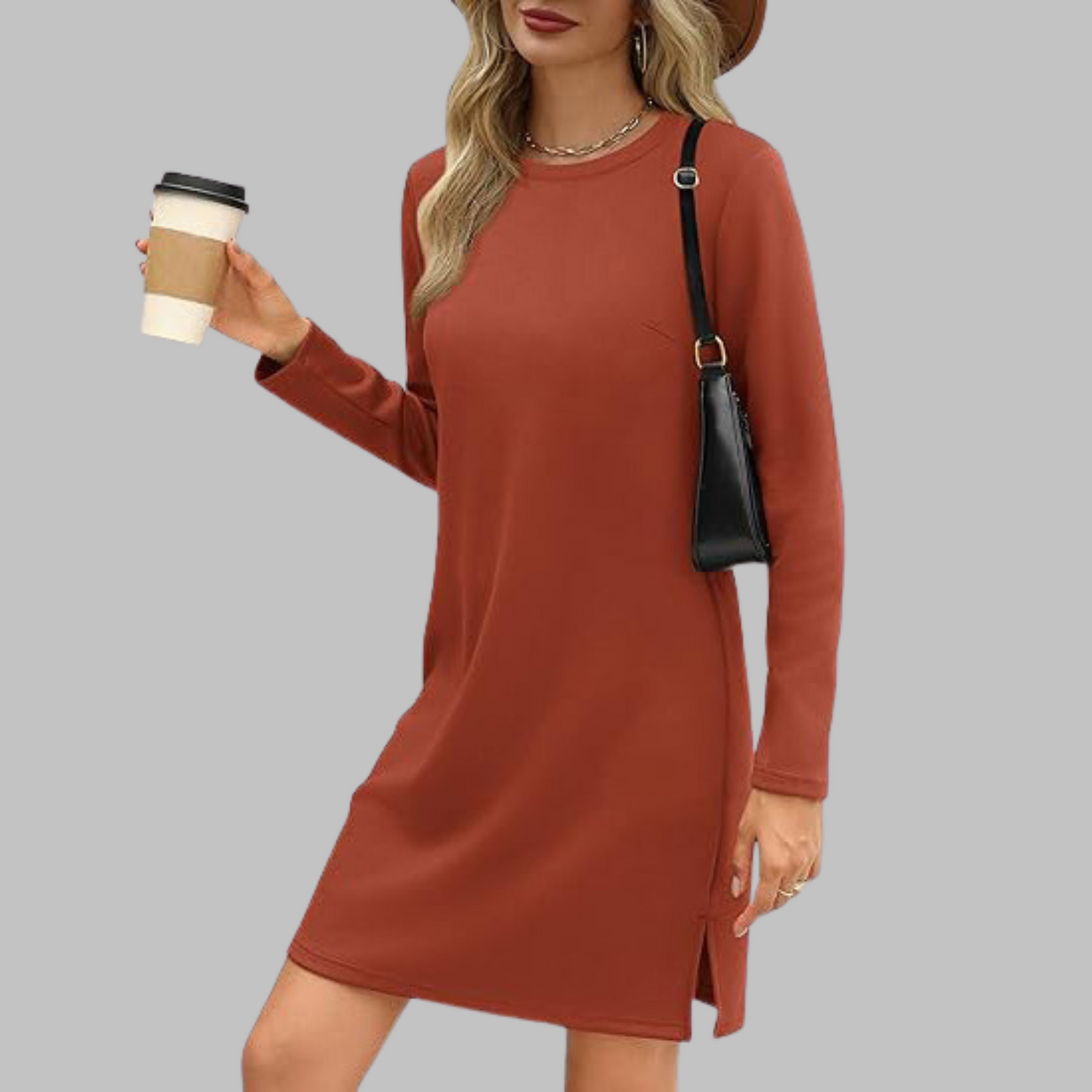 Women's Long Sleeve Everyday Midi Dress — close-up