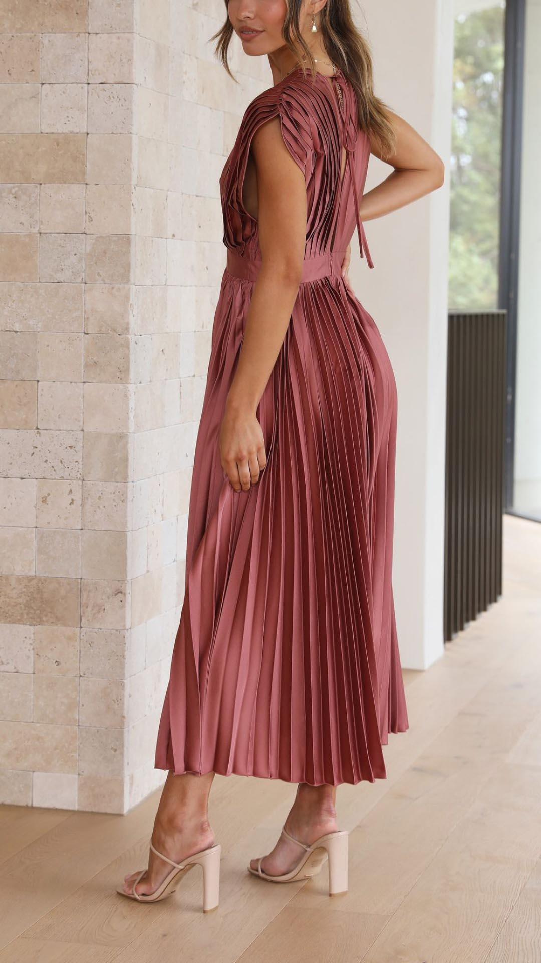 Women's Pleated Formal Evening Maxi Dress — side view