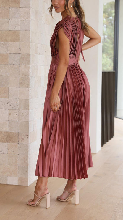 Women's Pleated Formal Evening Maxi Dress — side view