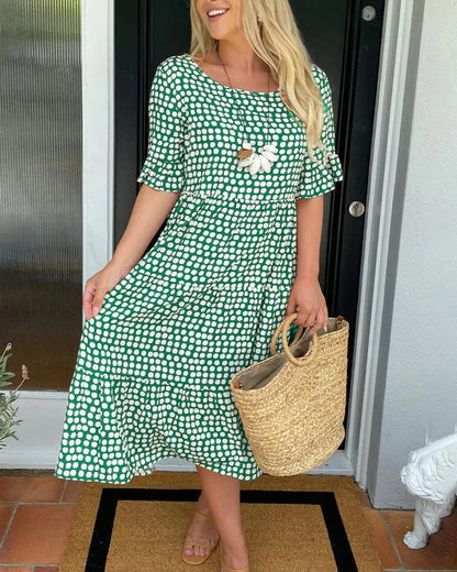 Women's Dotted Print Casual Midi Dress — side view