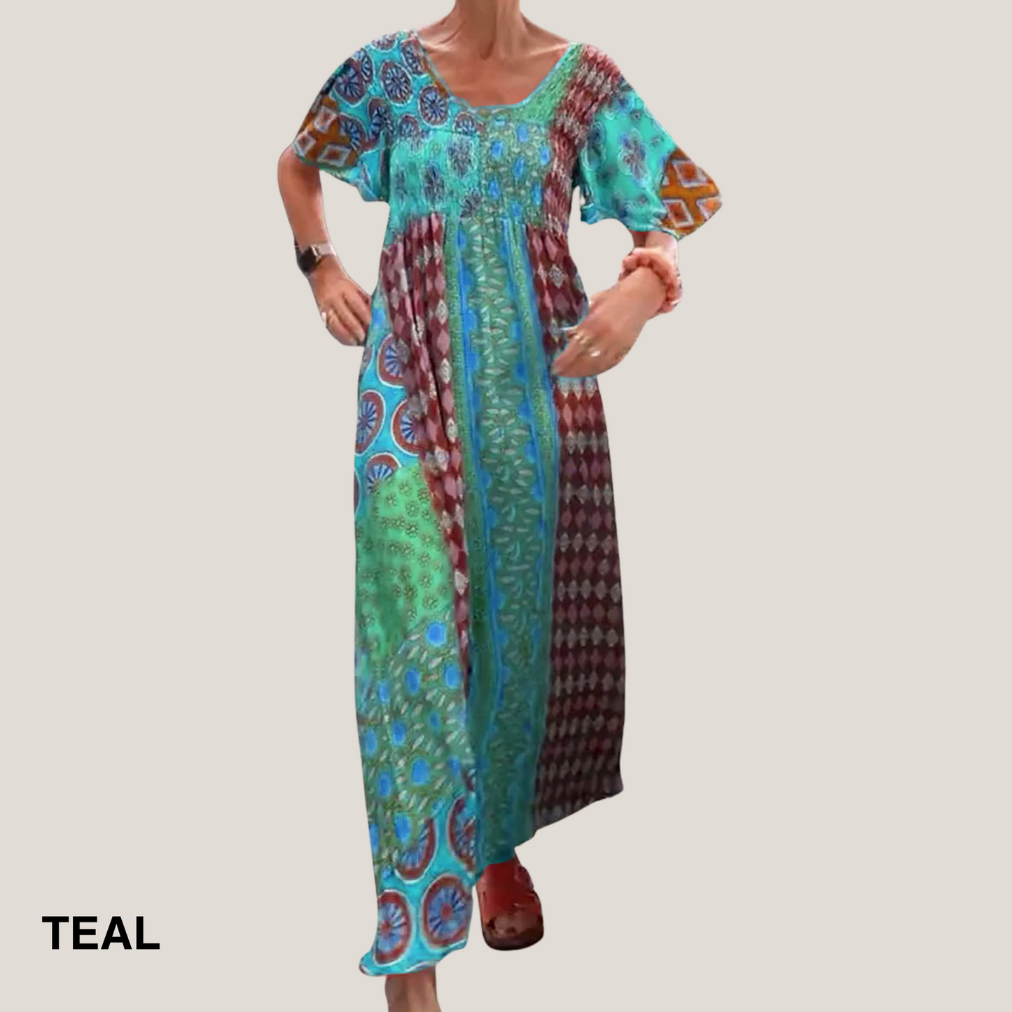 Women's Paisley Print Casual Evening Midi Dress — detail view
