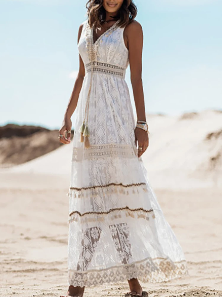 Women's Boho Floral Summer Maxi Dress — side view