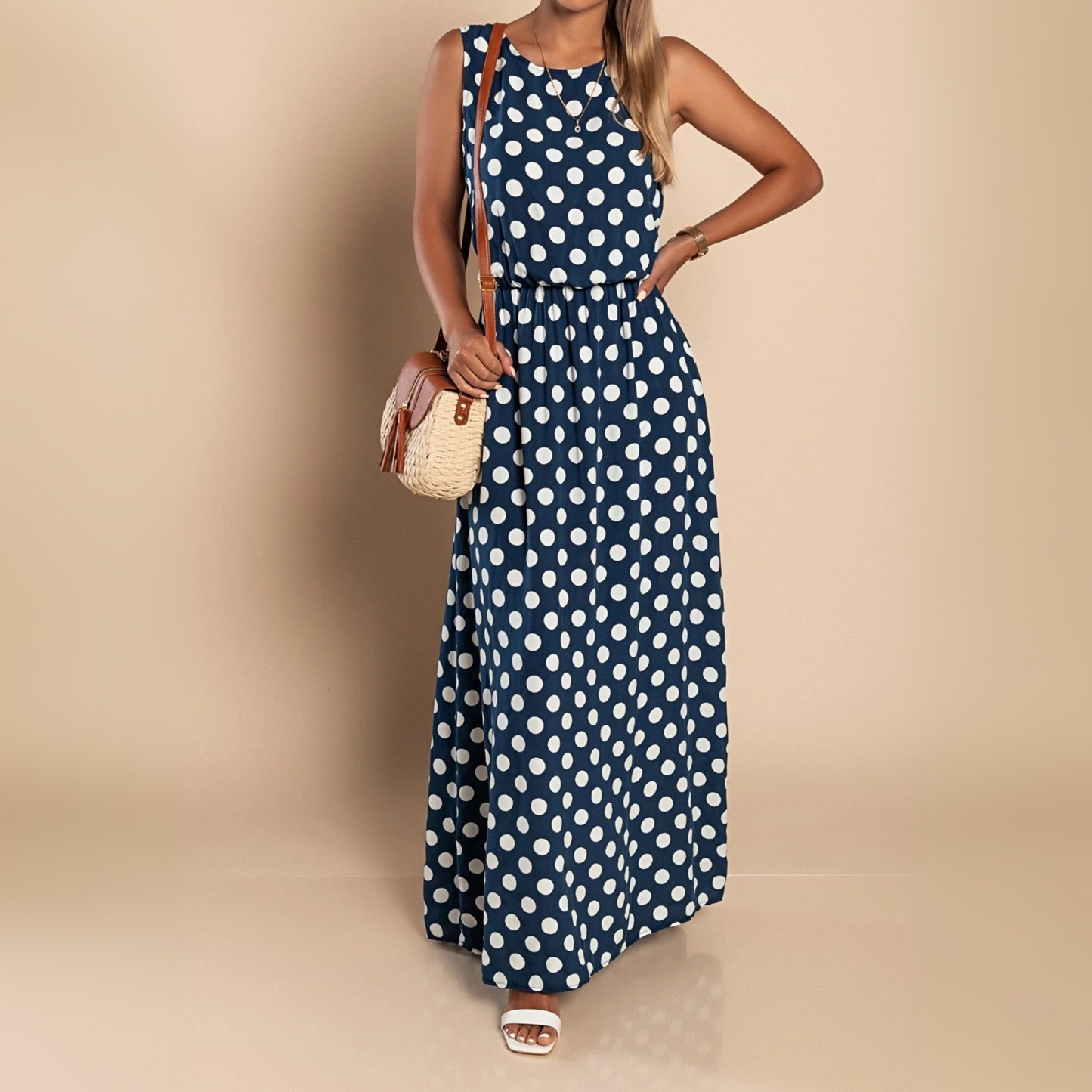 Women's Polka Dot Casual Vacation Maxi Dress — detail view