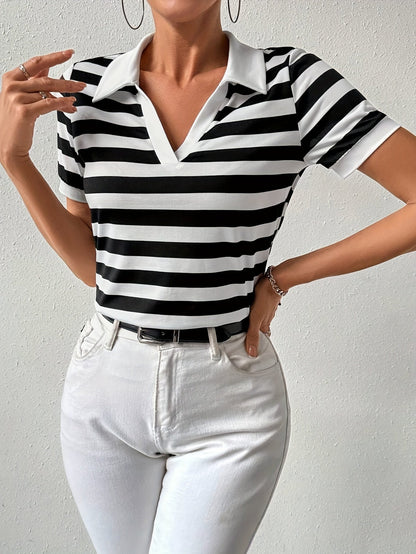 Women's Striped Short-Sleeve Casual Shirt — detail view