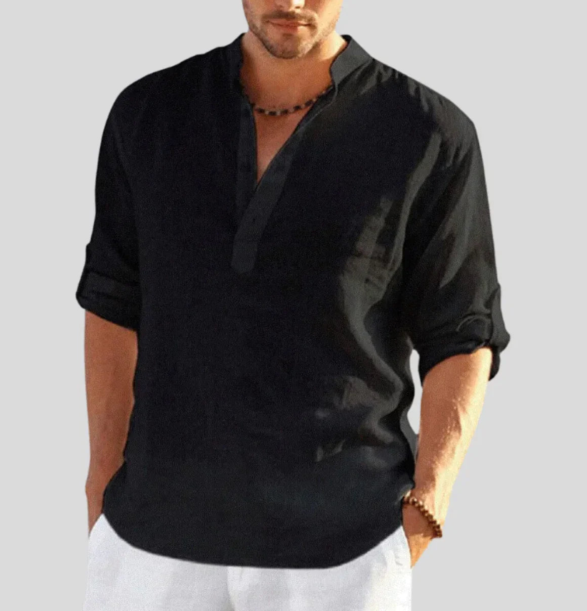 Arnaud Men's Linen Henly Shirt — side view
