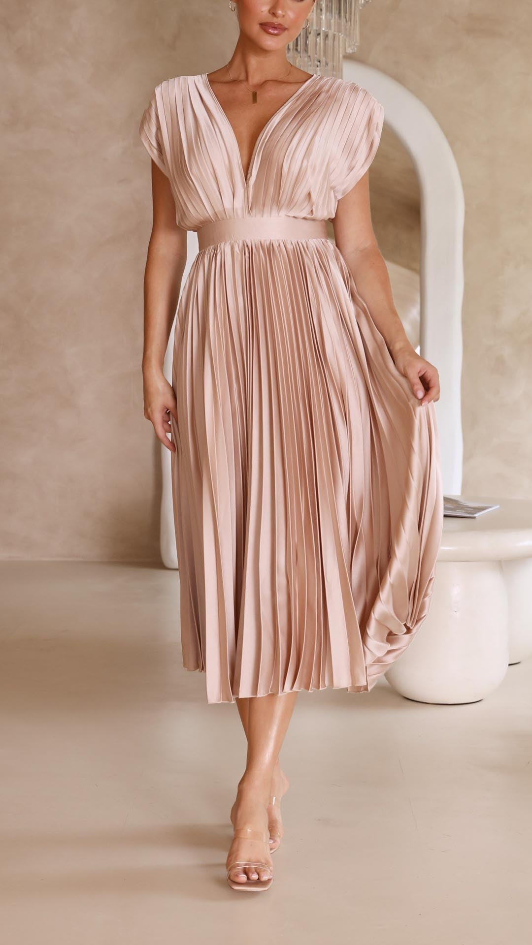 Women's Pleated Formal Evening Maxi Dress — front view