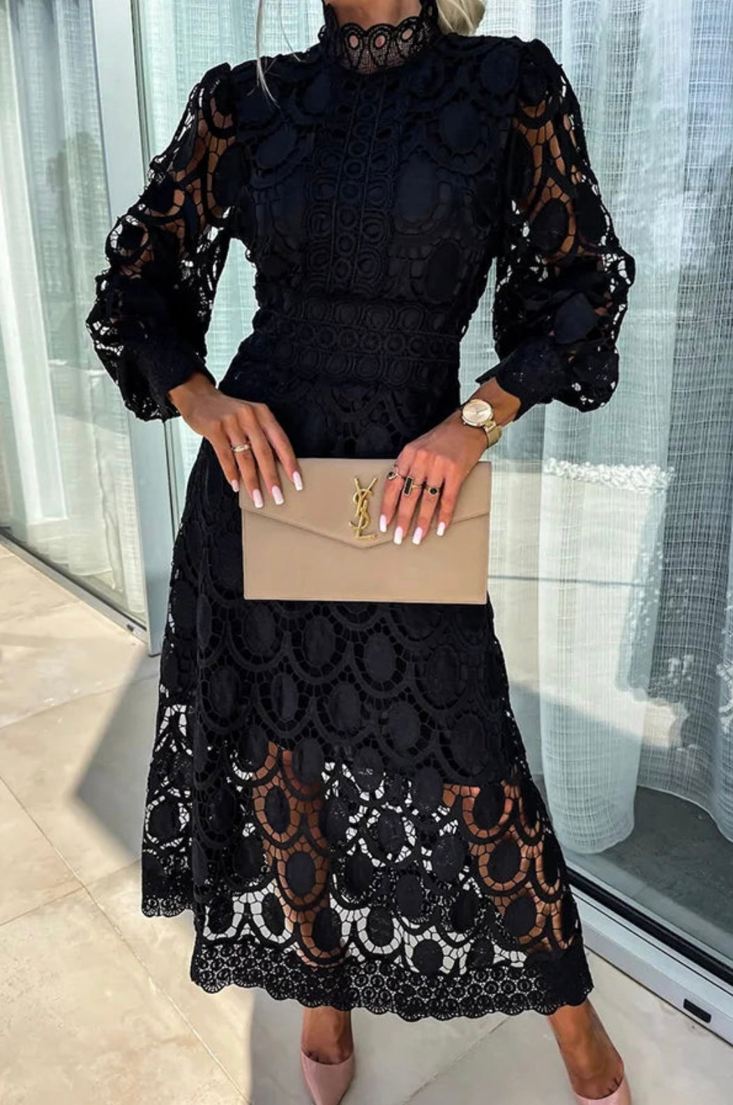 Women's Lace Special Occasion Midi Dress — detail view