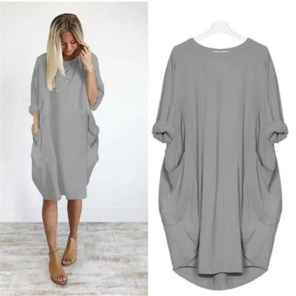 Midi Dress with Pockets and 3/4 Sleeves for Women