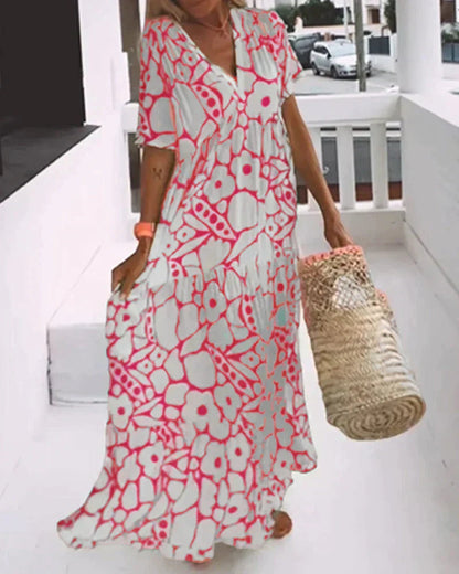 V-Neck Floral Print Maxi Dress for Women