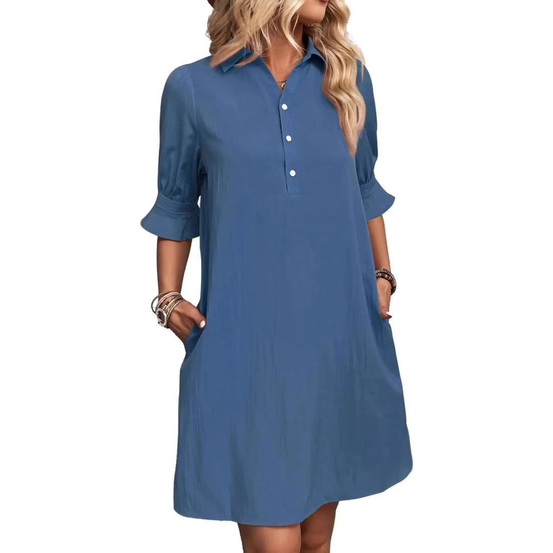 Women's Casual Shirt Midi Dress — close-up