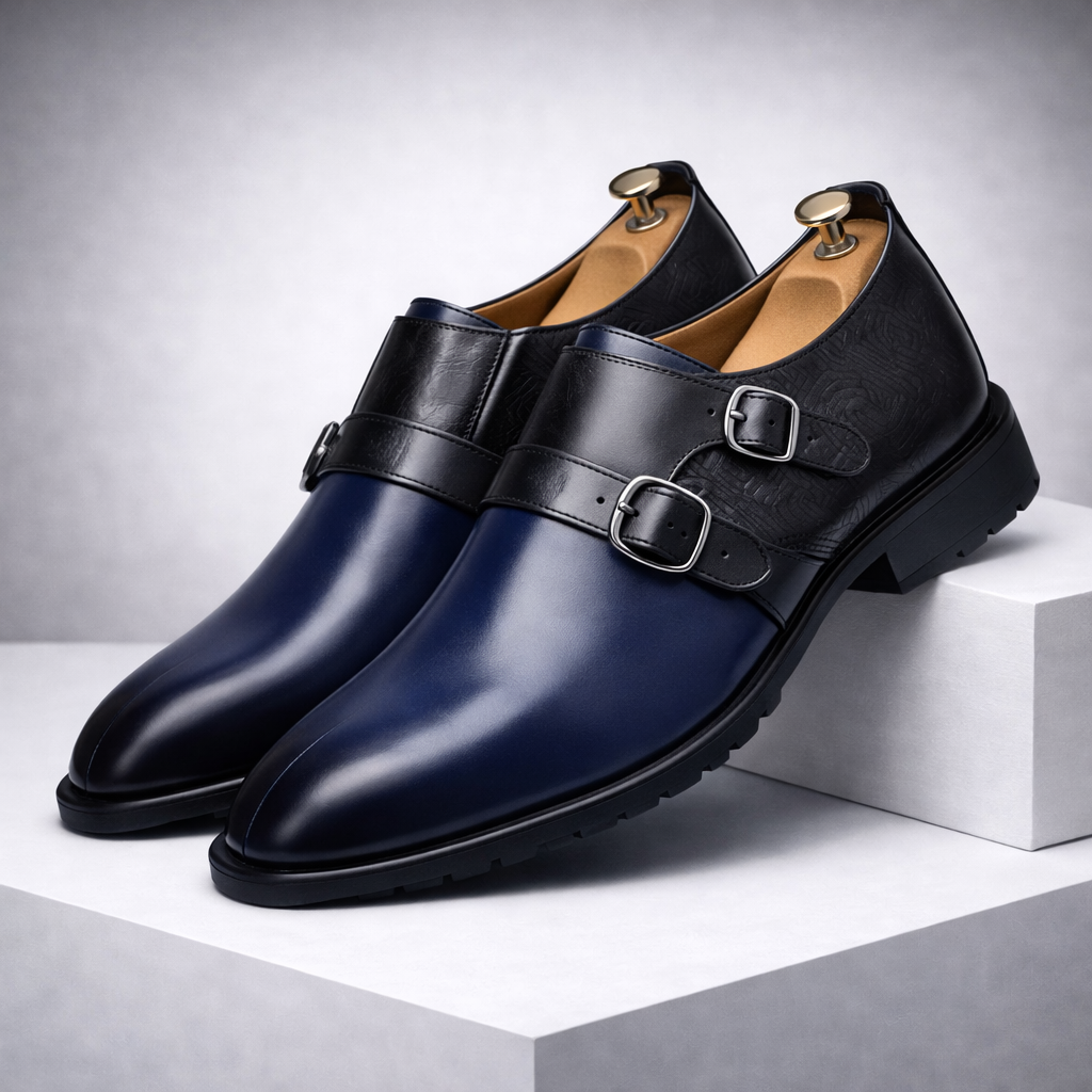 Men's Orthopedic Italian Leather Monk Strap Shoes — close-up