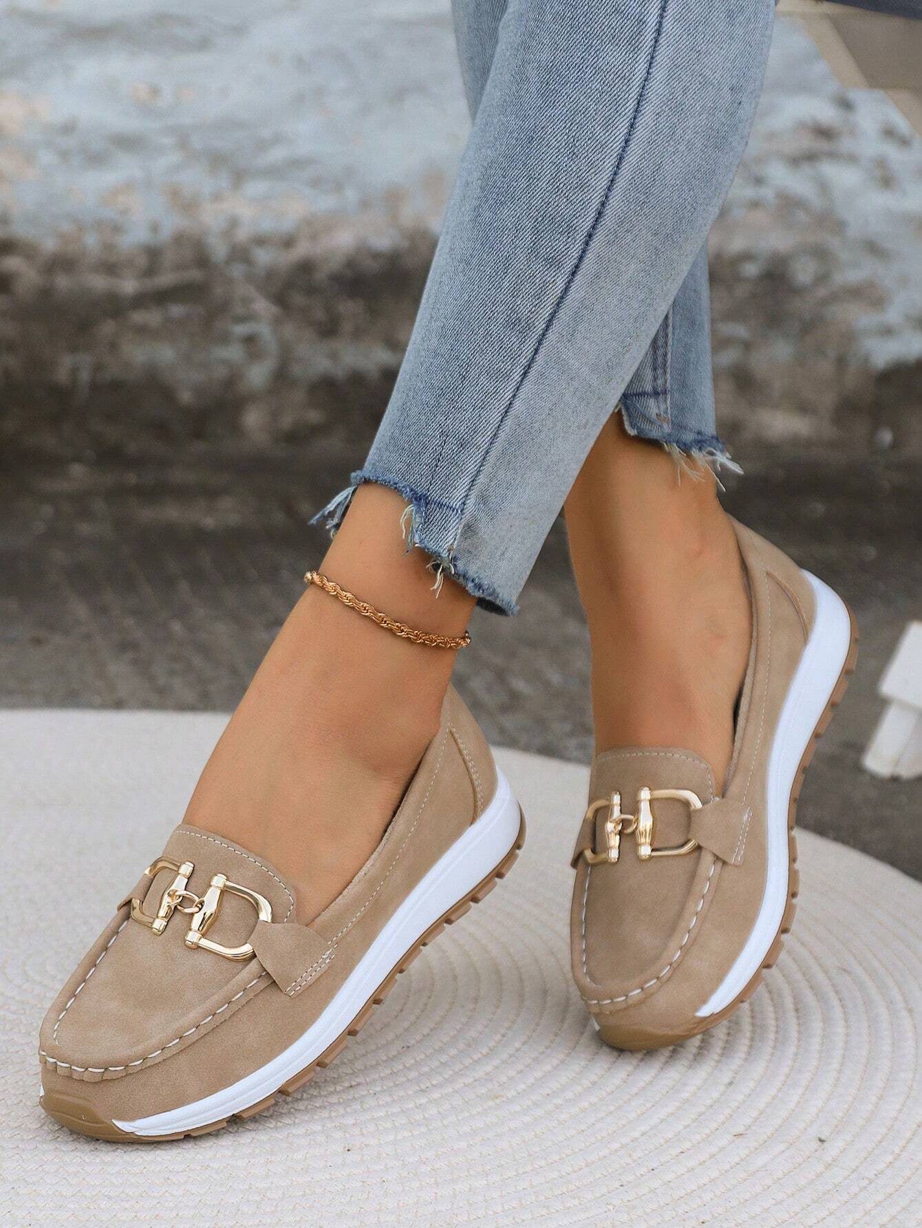 Women's Gold Buckle Comfort Loafers — product view