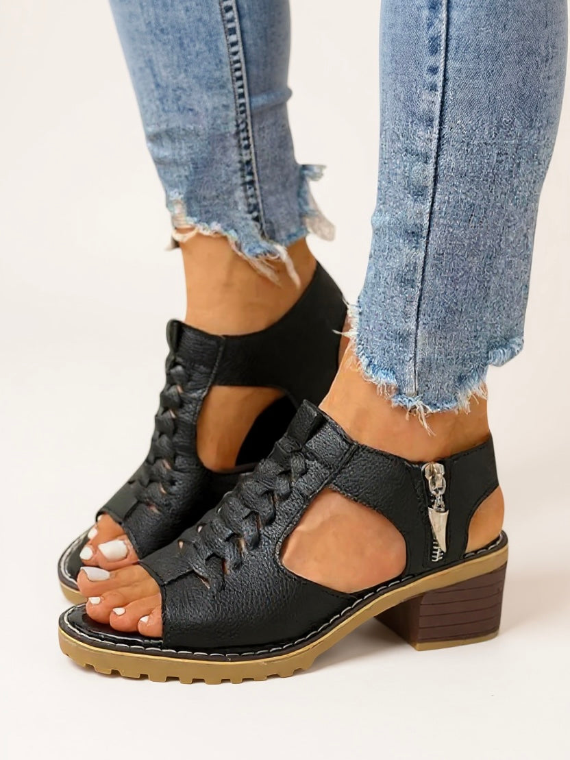 Women's Zip-Up Block Heel Sandals — detail view