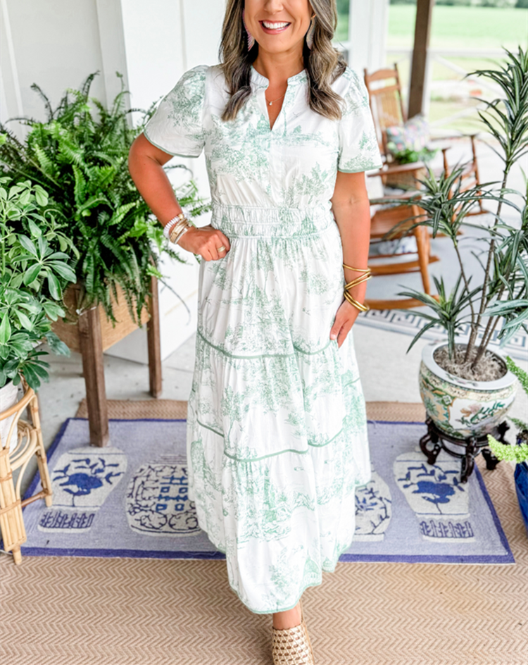 Women's Toile Print Spring Maxi Dress — product view