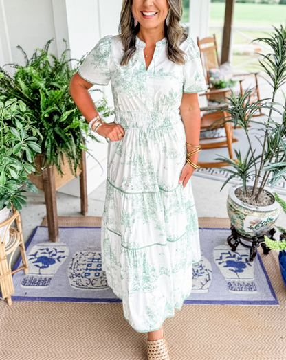 Women's Toile Print Spring Maxi Dress — product view