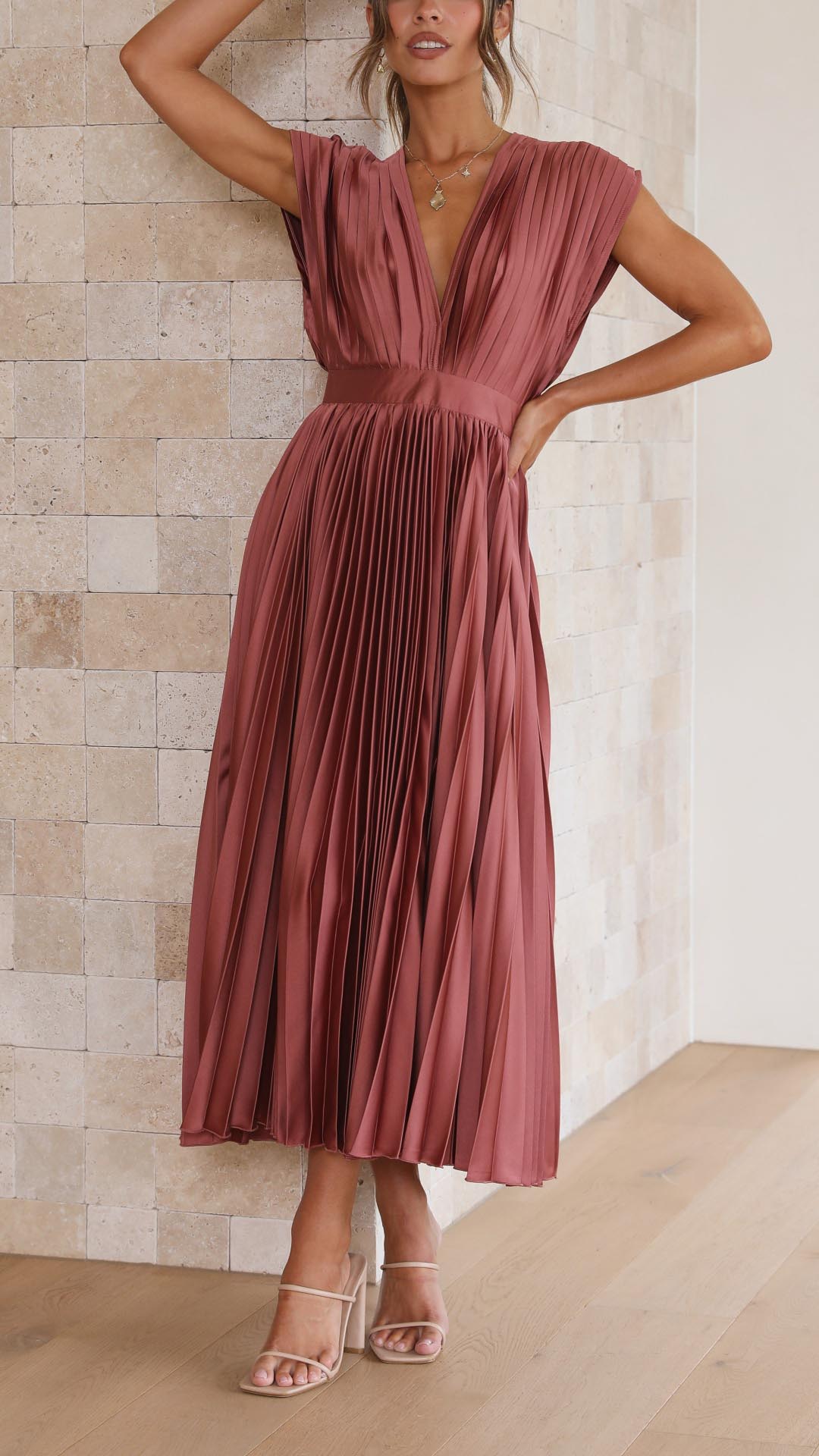 Women's Pleated Formal Evening Maxi Dress — product view