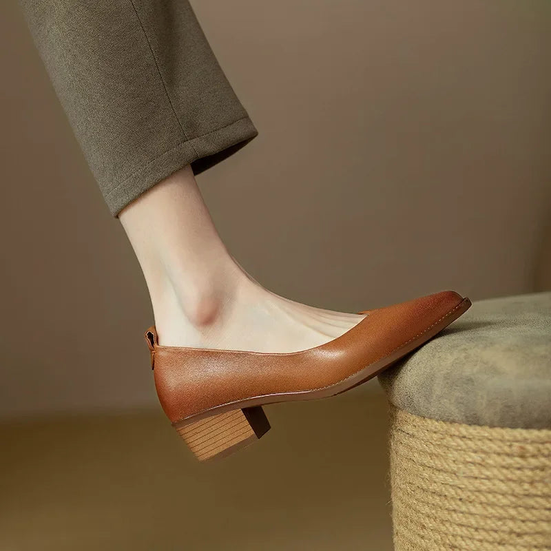 Women's Block Heel Pumps Pointed Toe Slip-On Work Shoes — front view