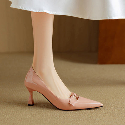 Women's Bow Pointed-Toe Kitten Heel Pumps — side view