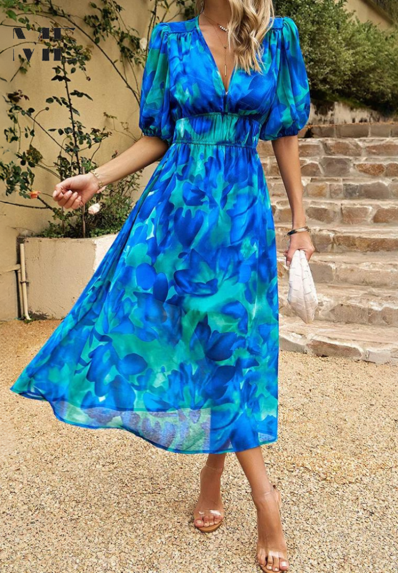 Women's Floral Print Casual Midi Dress — detail view