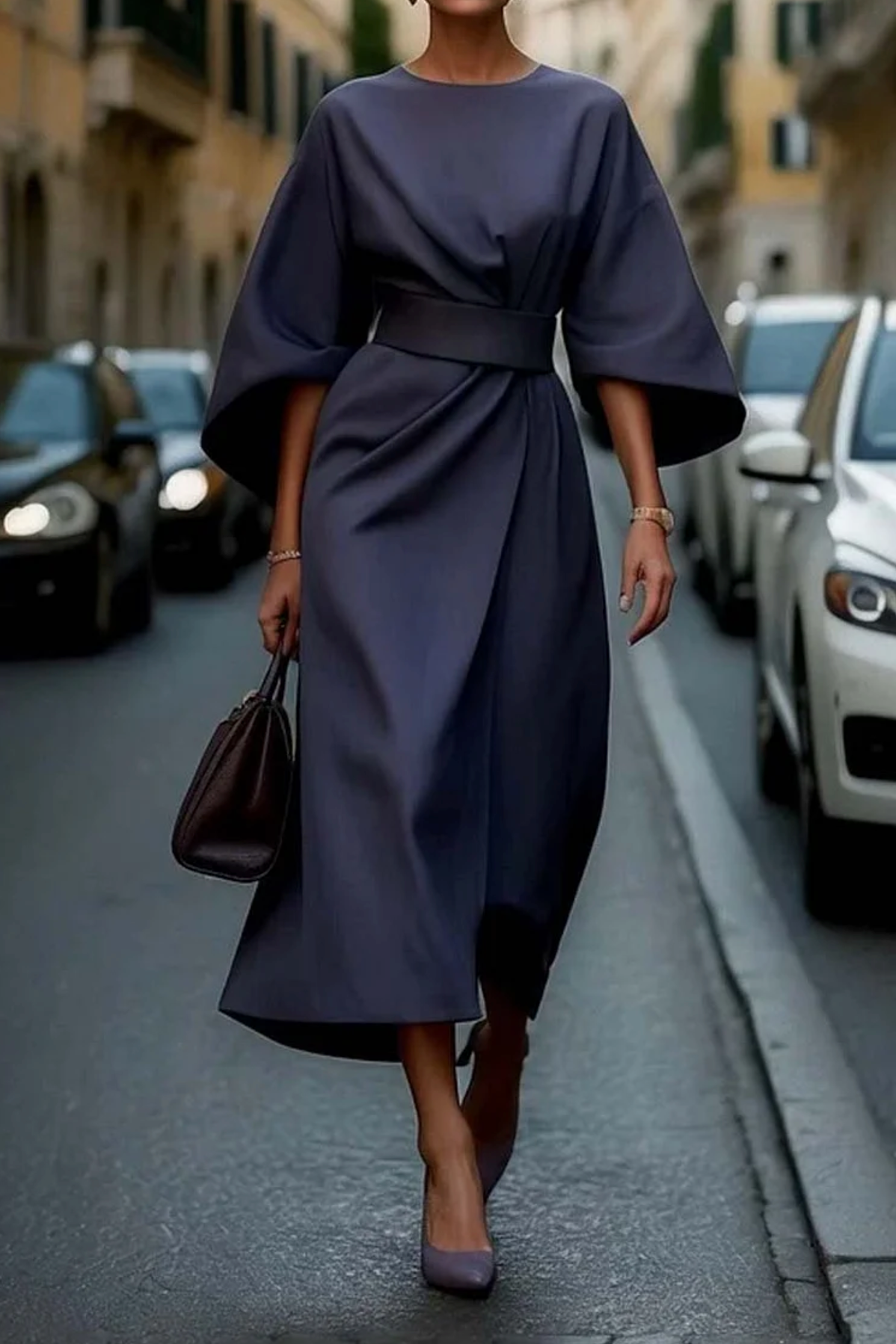 Women's Lantern Sleeve Elegant Midi Dress — product view