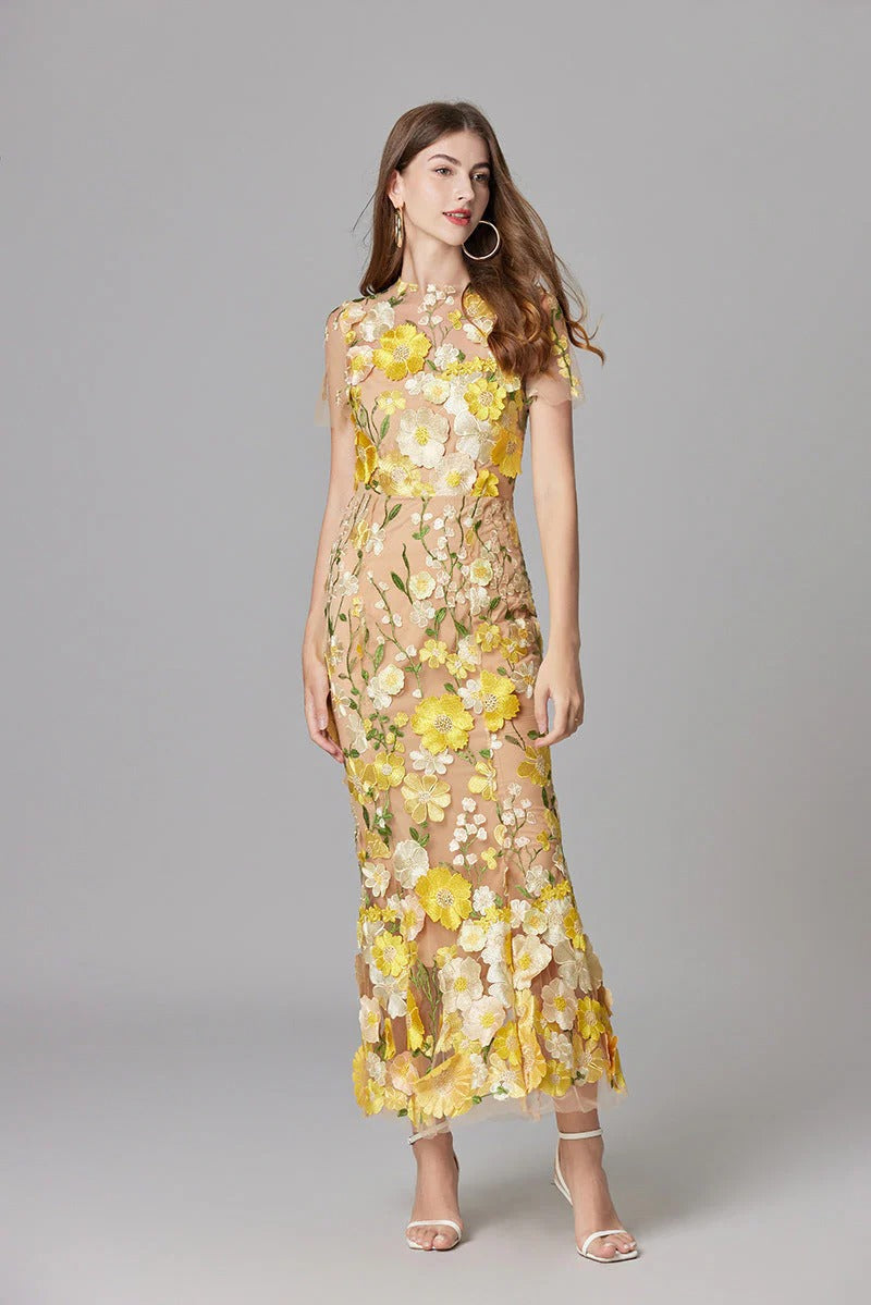 Women's Floral Appliqué Summer Gala Maxi Dress — side view