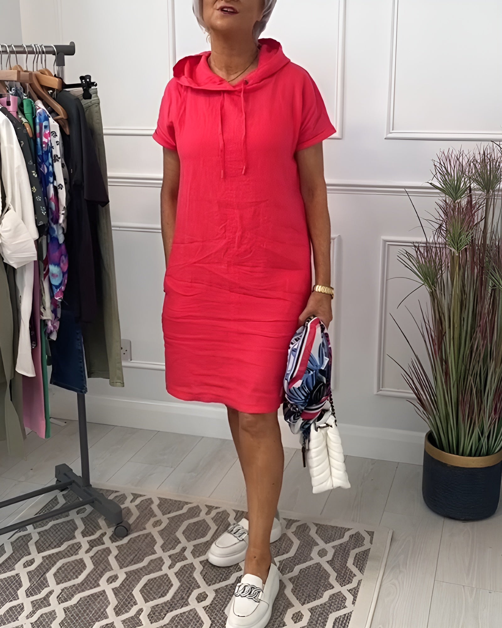 Women's Hooded Casual Everyday Midi Dress — side view