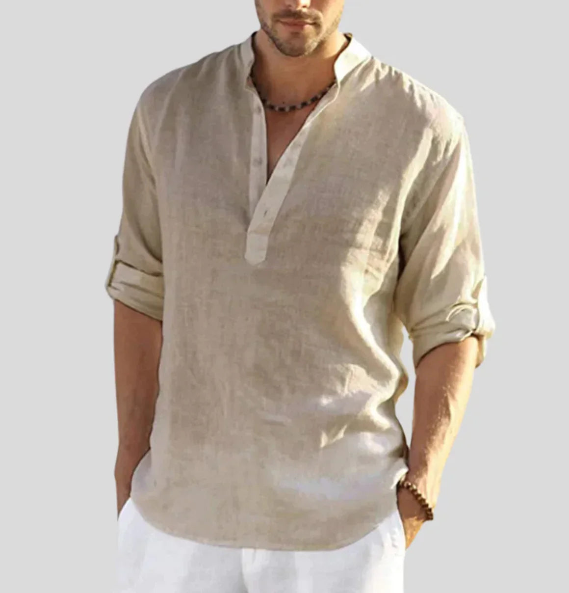 Arnaud Men's Linen Henly Shirt — front view