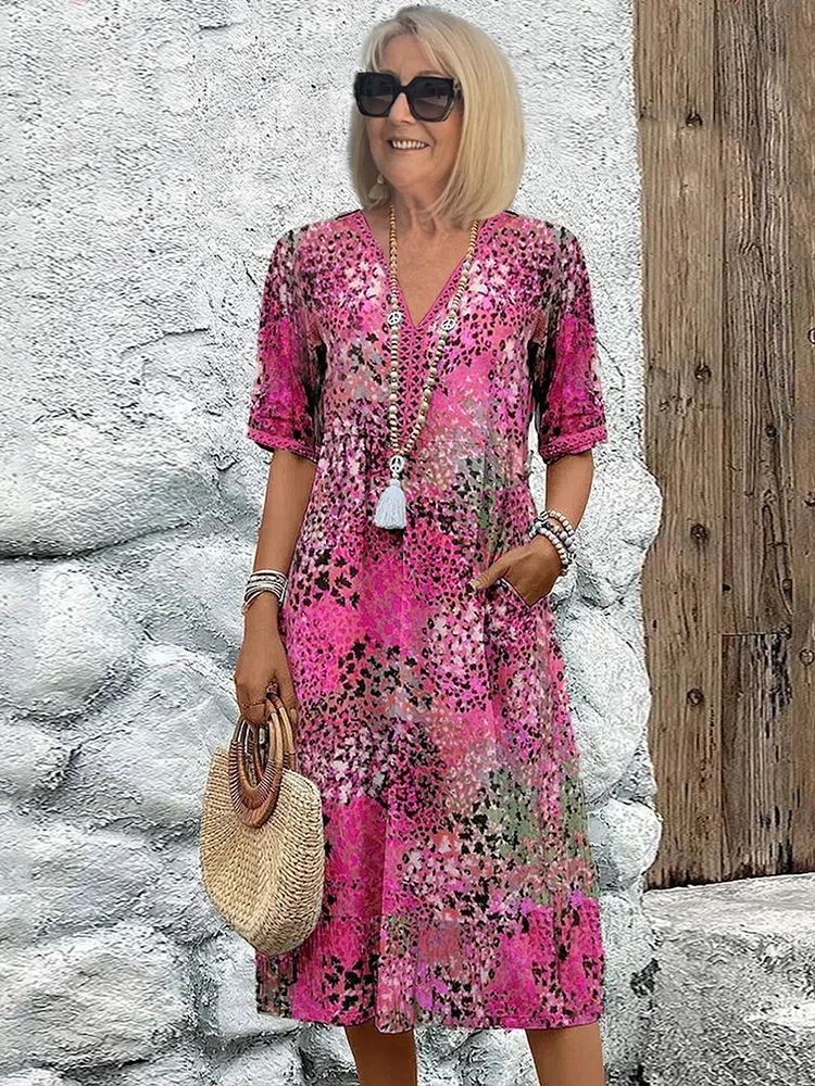 Women's Colorful Floral Midi Dress — detail view