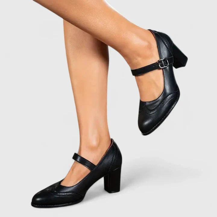 Women's Mary Jane Block Heel Shoes — close-up