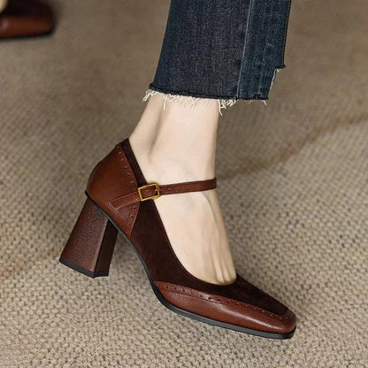 Women's Square Toe Block Heel Pumps Ankle Strap — product view