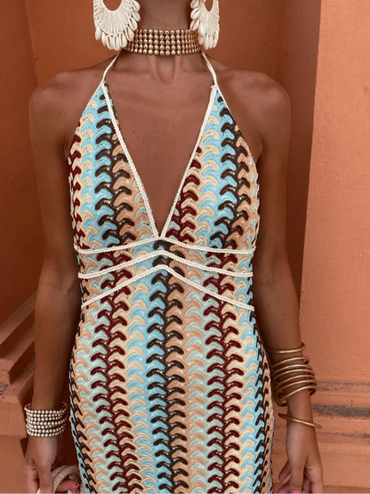 Deep V-Neck Halter Maxi Dress for Women