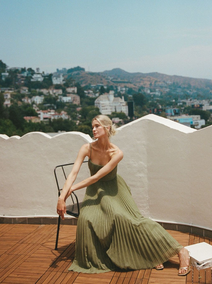 Women's Pleated Evening Maxi Dress — front view