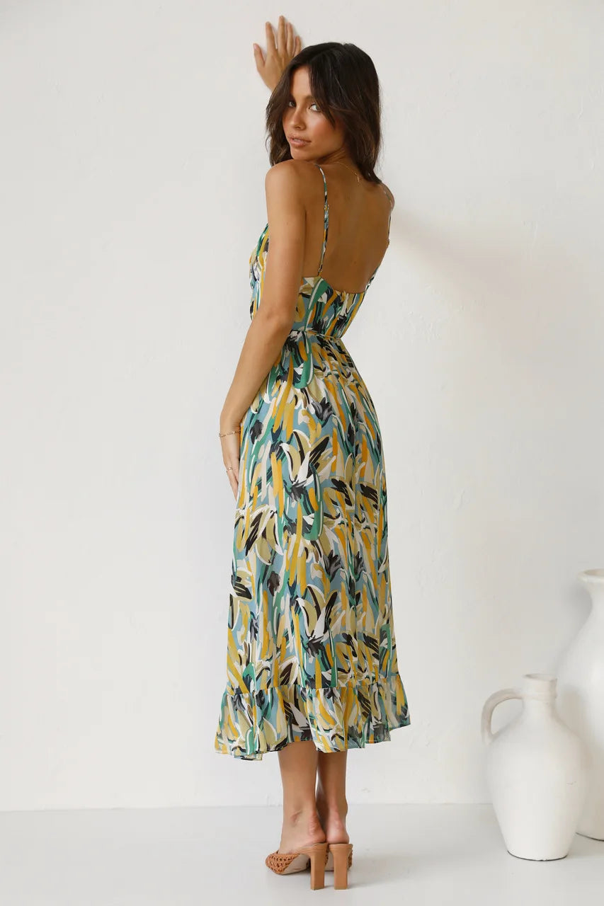 Printed Spaghetti Strap Midi Dress for Women