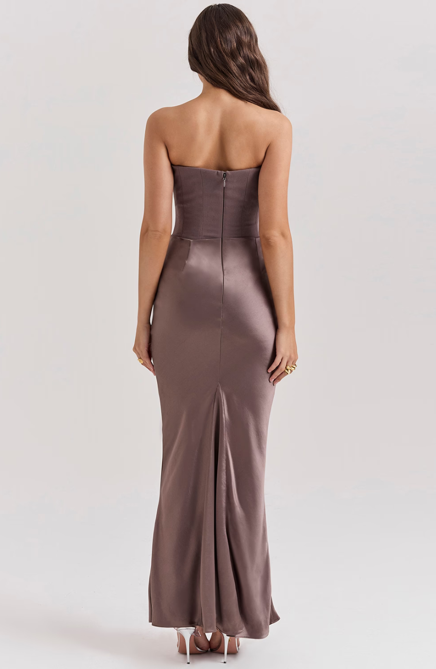 Women's Lace Strapless Evening Maxi Dress — front view