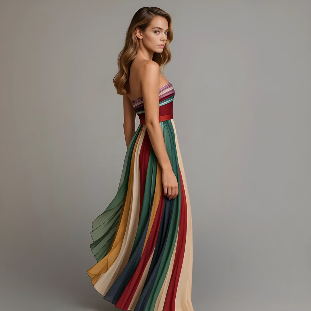 Strapless Multicolor Striped Maxi Dress for Women