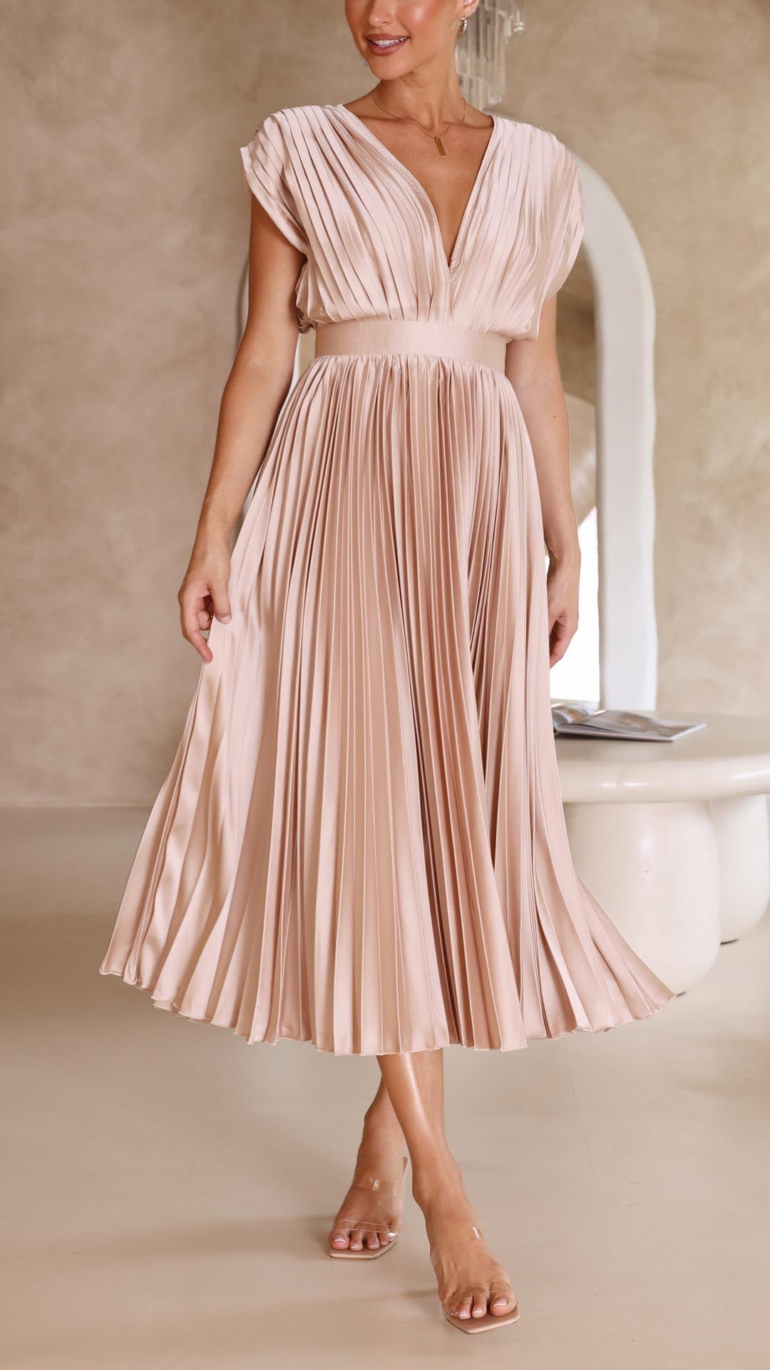 Women's Pleated Formal Evening Maxi Dress — product view