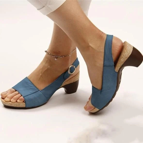 Women's Block Heel Slingback Sandals with Buckle Strap — front view