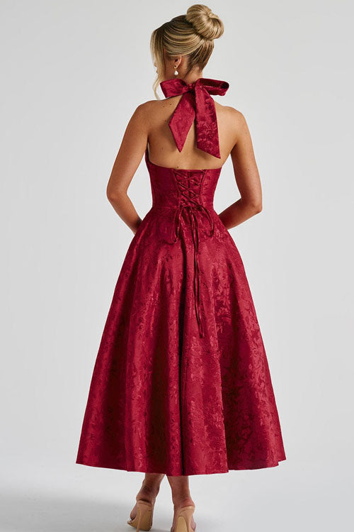 Women's Jacquard Formal Evening Maxi Dress — close-up
