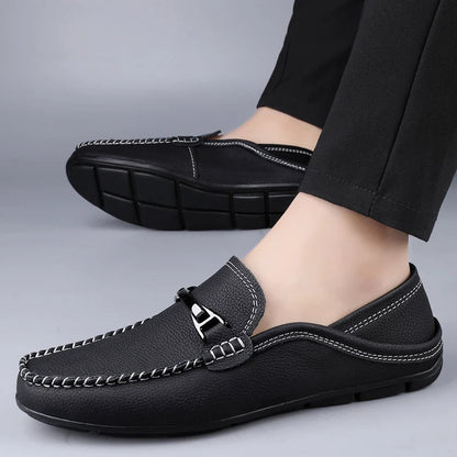 Men's Leather Slip-On Loafers — close-up