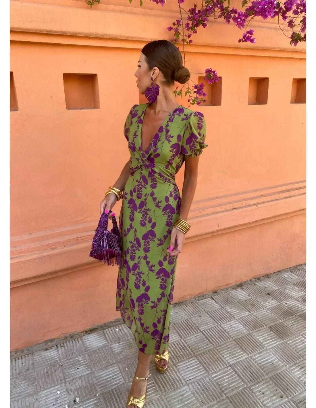 Women's Flowy Summer Midi Dress — close-up