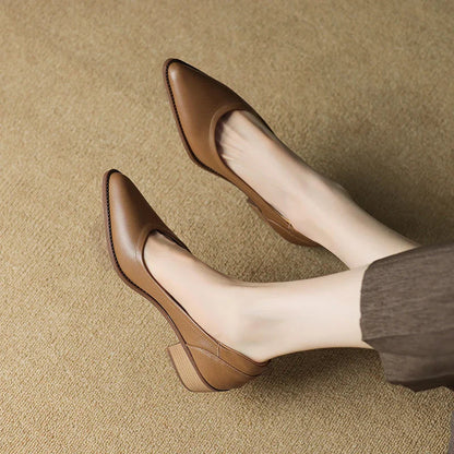 Women's Pointed-Toe Block Heel Slip-On Pumps — front view