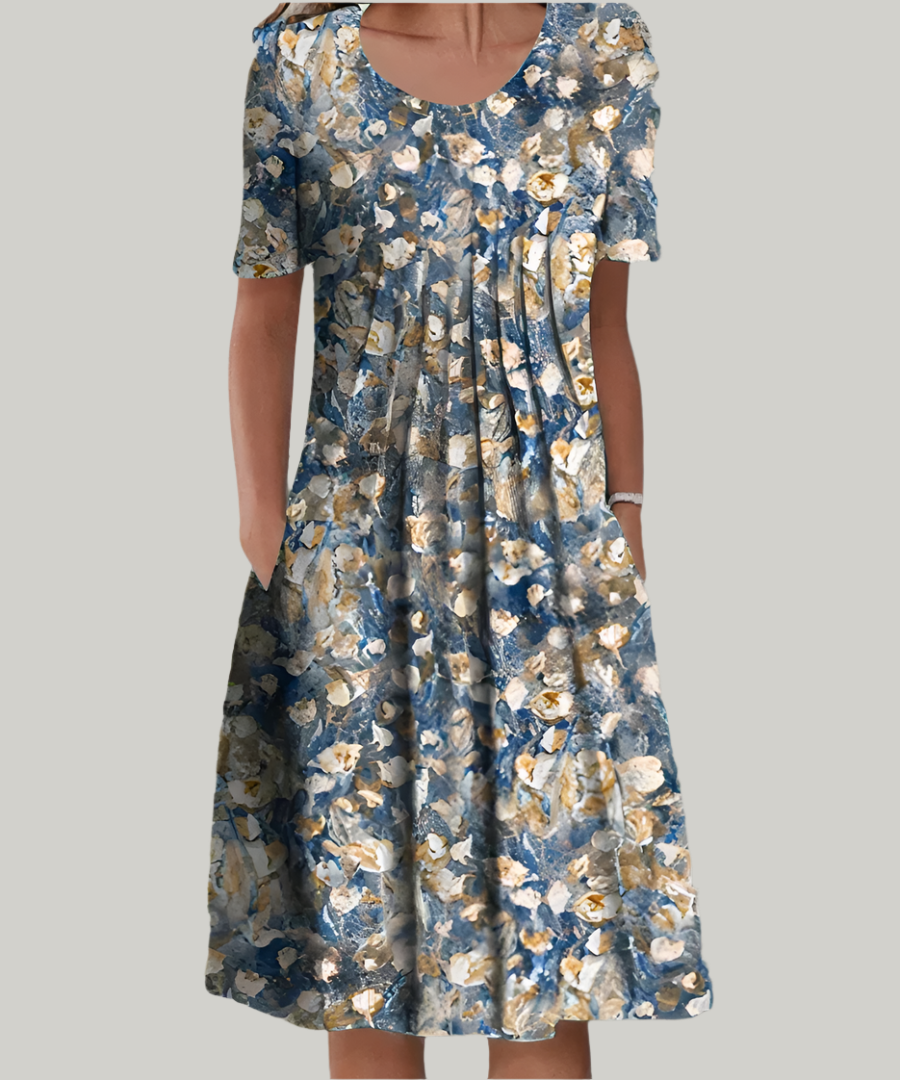 Short Sleeve Floral Print Midi Dress for Women — detail view