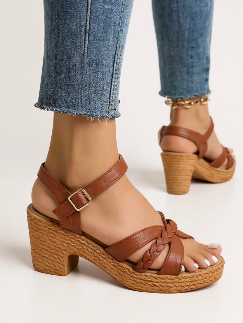 Women's Woven Block Heel Cushioned Sandals — product view